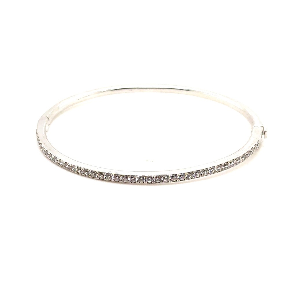 Sterling Silver Cubic Zirconia Hinged Bangle Bracelet 7.5 Inch 14.6g